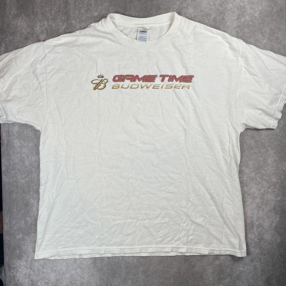 Vintage Budweiser Hanes Shirt Mens Size Extra Large White Game Time